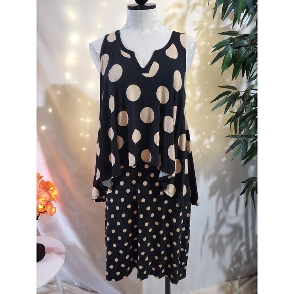 Maeve Anthropologie Davina Polka Dot Layered Flowy Dress Womens Size M Black Tan - Picture 1 of 12